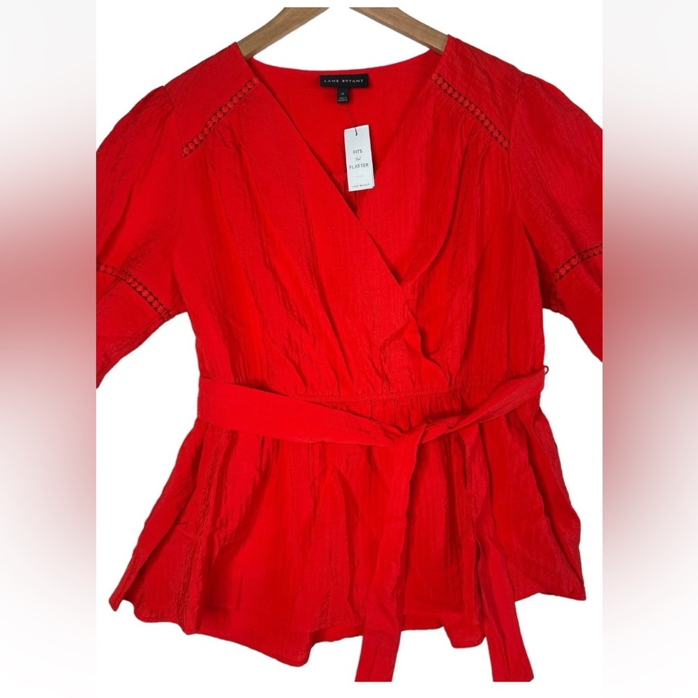 Lane Bryant Plus Textured Crossover Scarlet Red Blouse